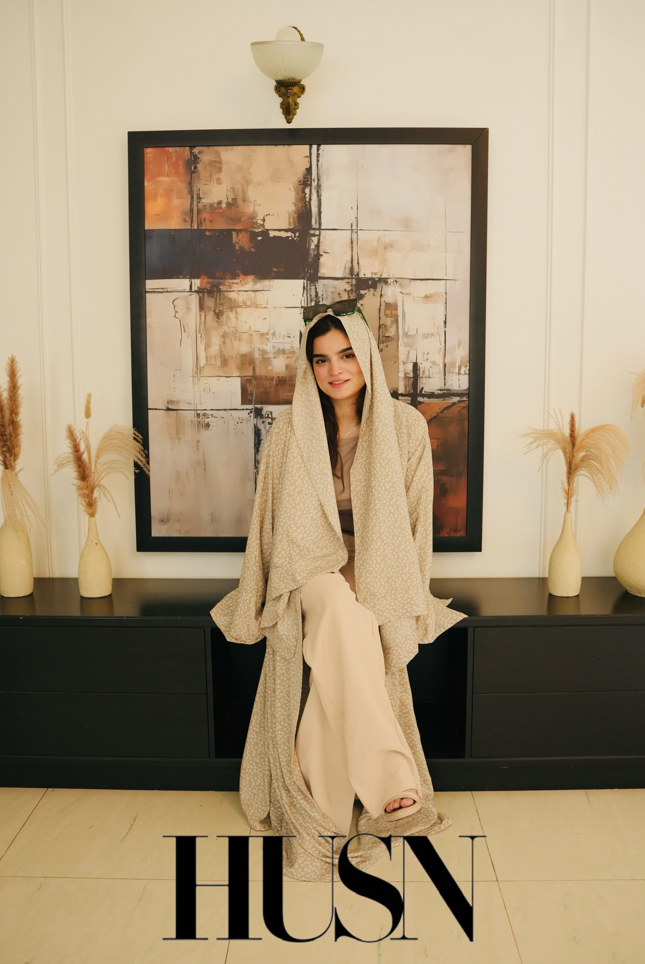 Printed Chiffon Abaya Sets - Tan Whisper