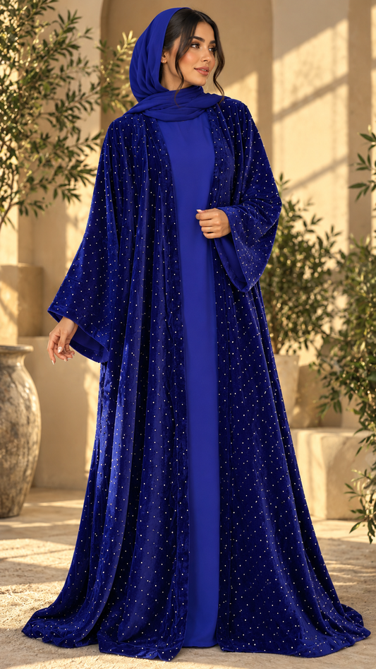 Midnight Sapphire Velvet 4-piece Abaya/Dress