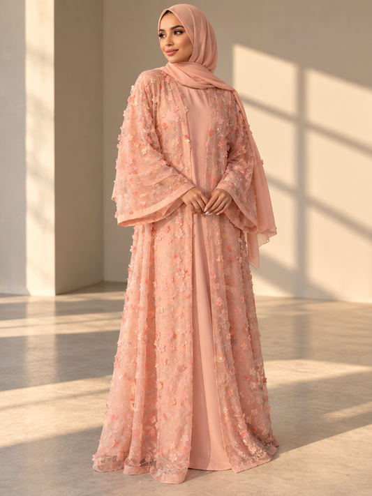 The Peach Elysium Abaya/Dress - 4 piece
