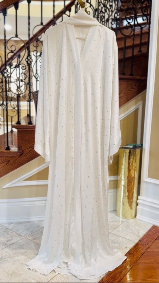 White Embellished Chiffon Abaya