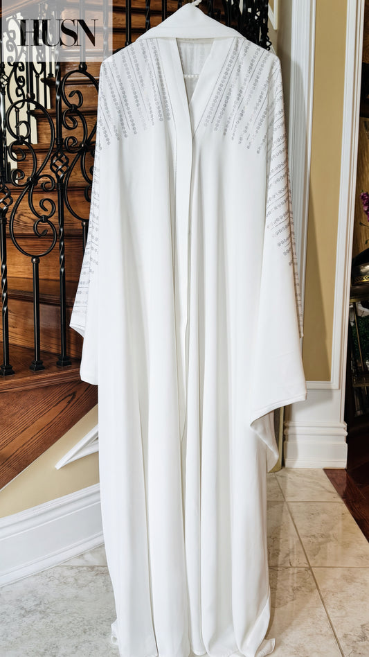 White Heavily Embellished Butterfly Abaya