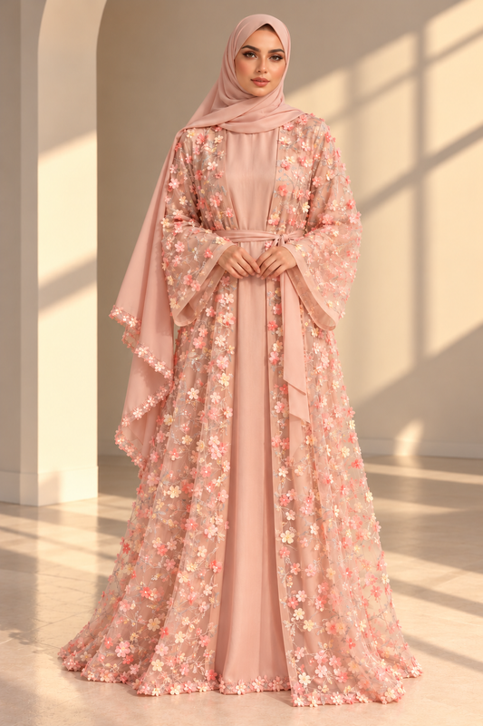 The Apricot Enchantment Abaya/Dress - 4-piece