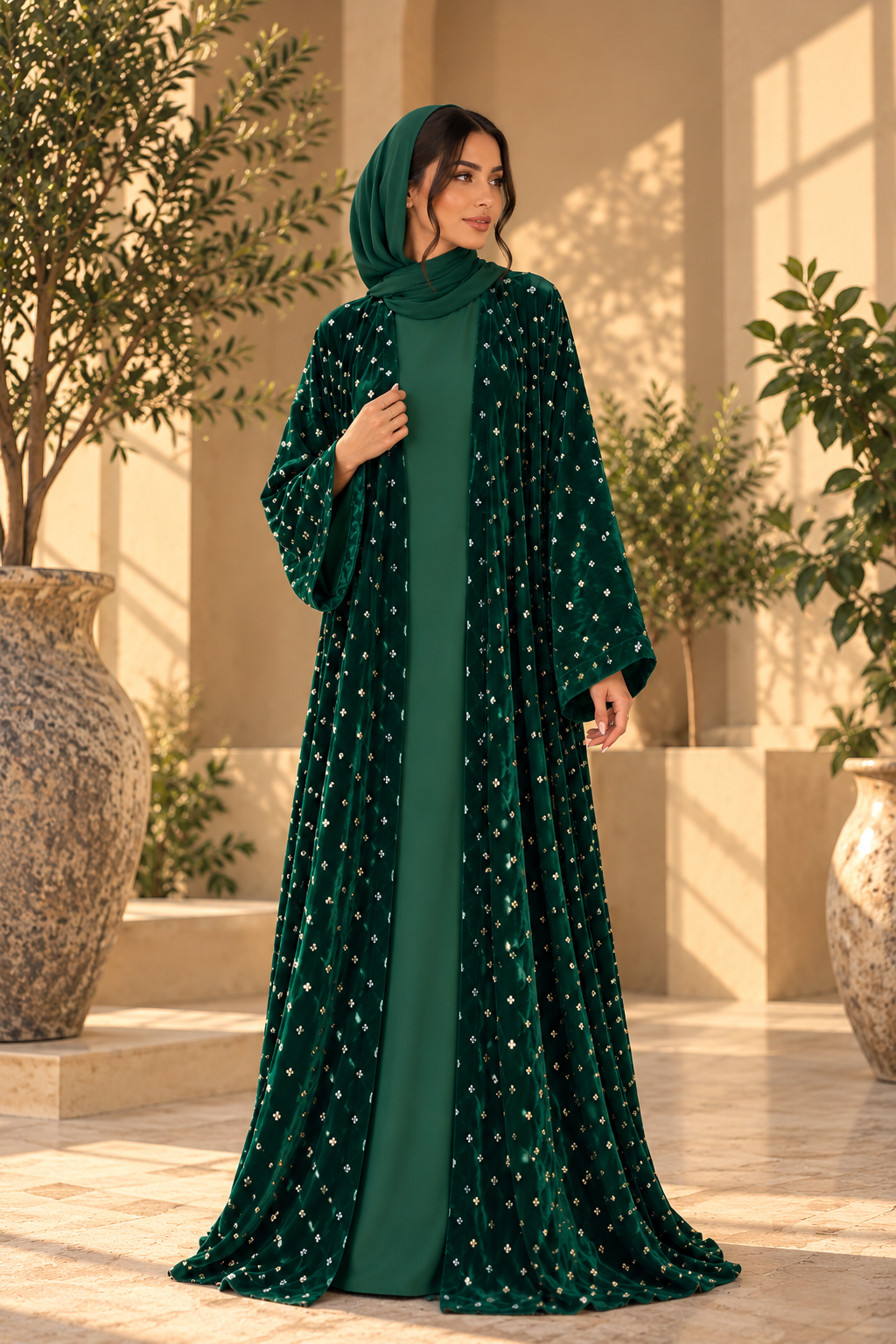 Jade Empress Velvet 3-piece Abaya/Dress