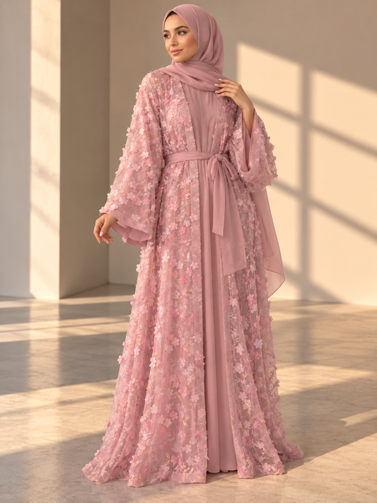 The Pink Petal Abaya/Dress - 4 piece