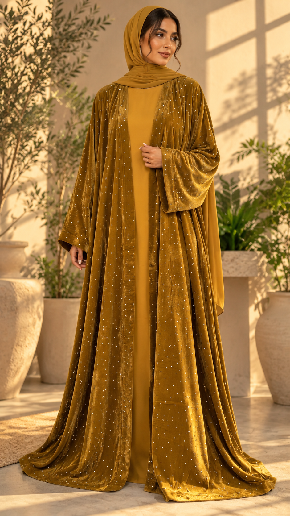 Golden Dusk Velvet 4-piece Abaya/Dress