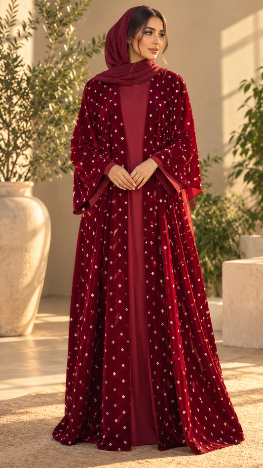 Ruby Royale Velvet 4-piece Abaya/Dress