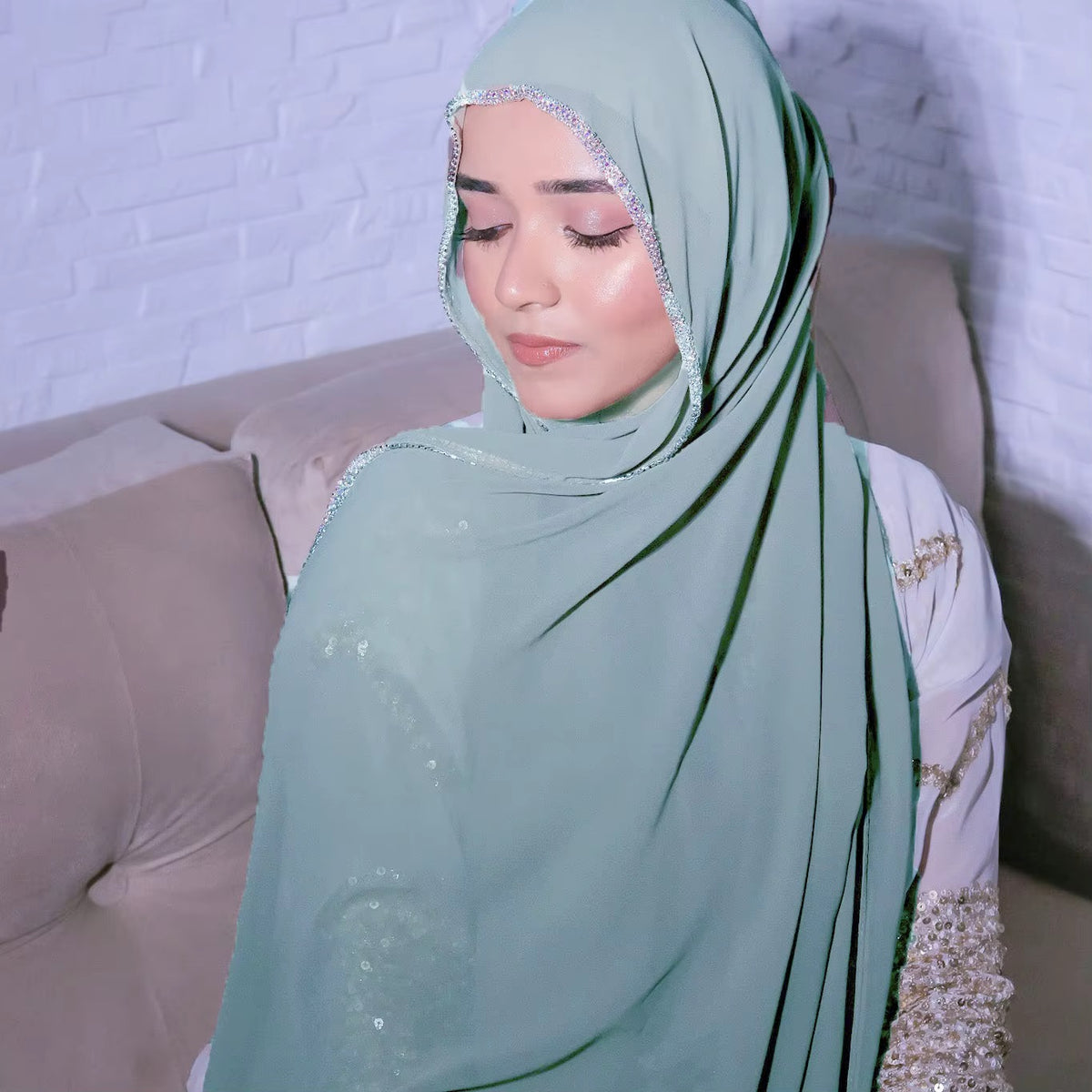 Luxury Chiffon Rhinestone Chain Hijab