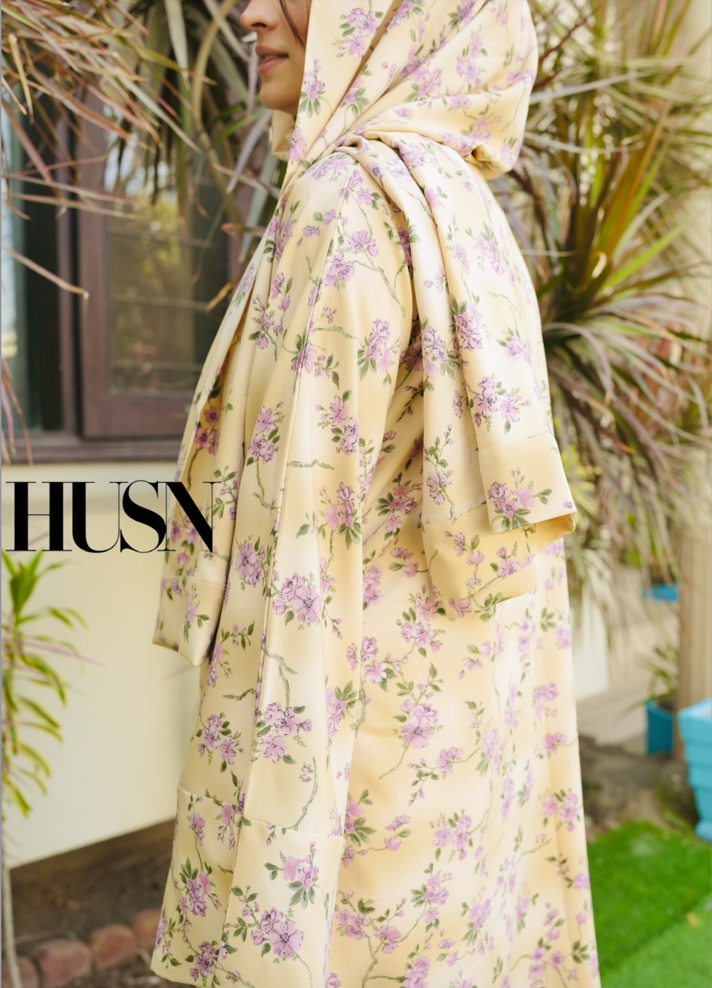 Printed Chiffon Abaya Sets - Lemon Lilac