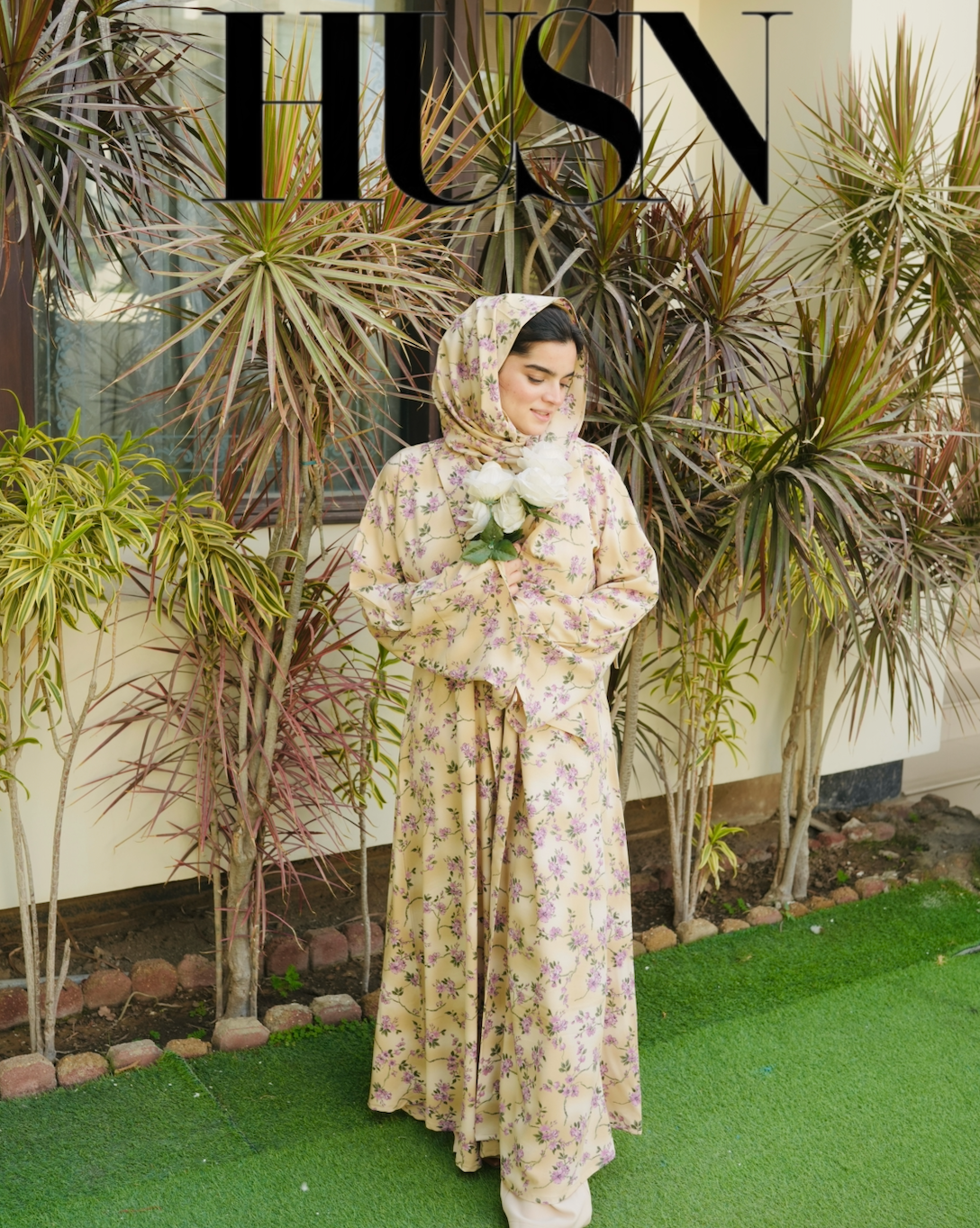 Printed Chiffon Abaya Sets - Lemon Lilac