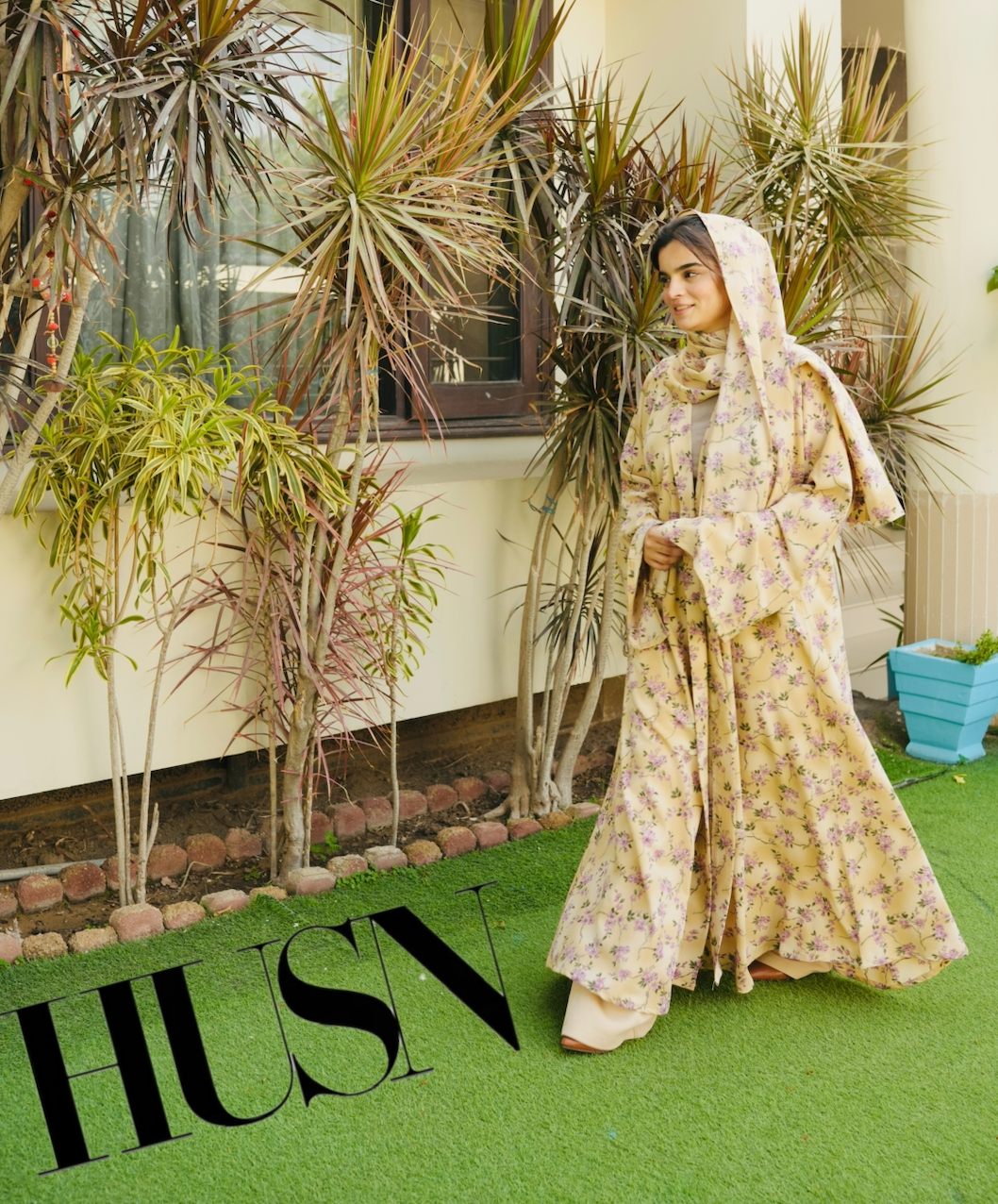 Printed Chiffon Abaya Sets - Lemon Lilac