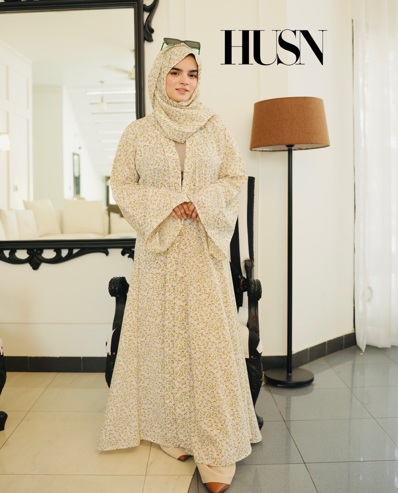 Printed Chiffon Abaya Sets - Ivory Floral Dream