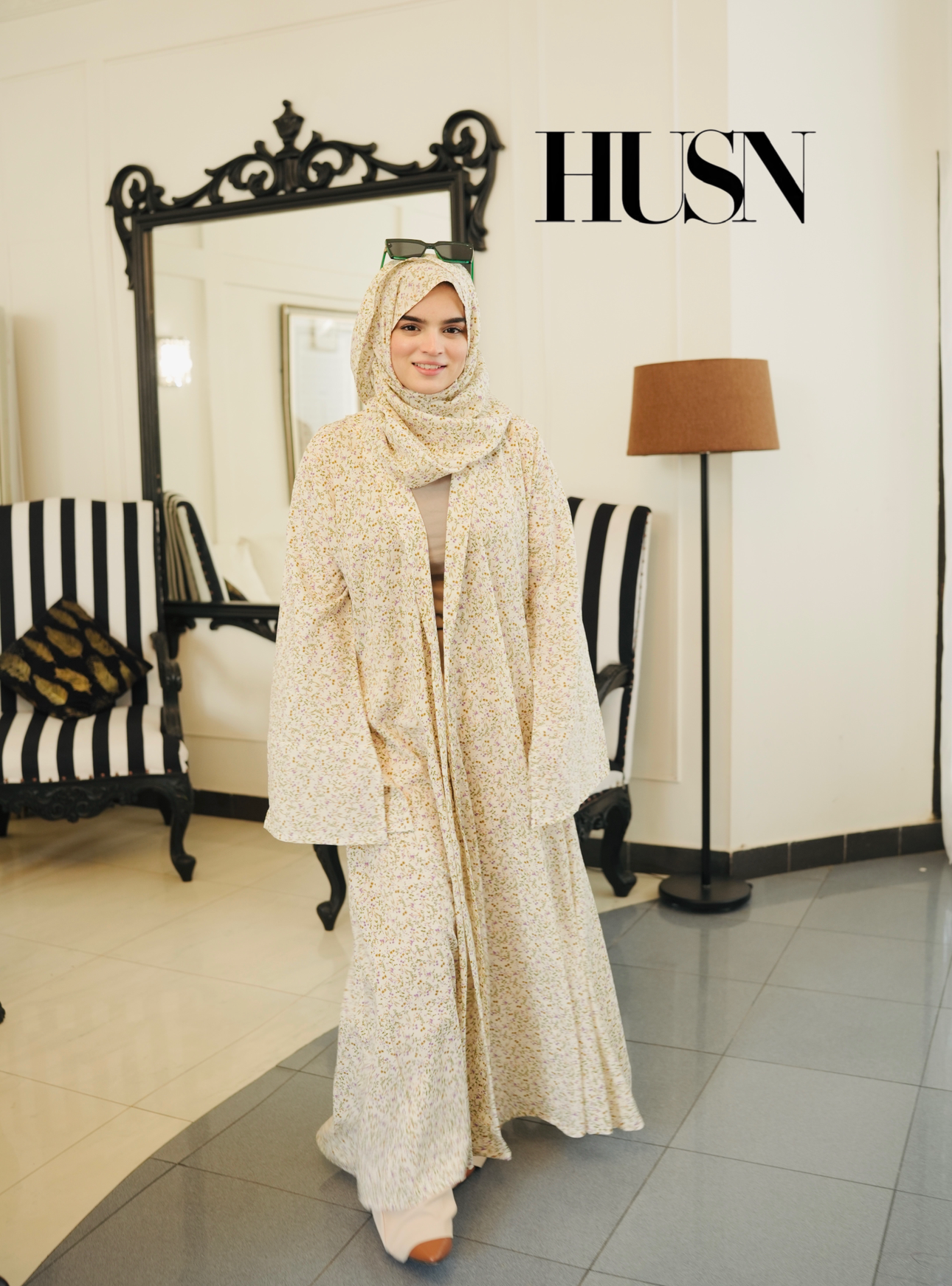 Printed Chiffon Abaya Sets - Ivory Floral Dream