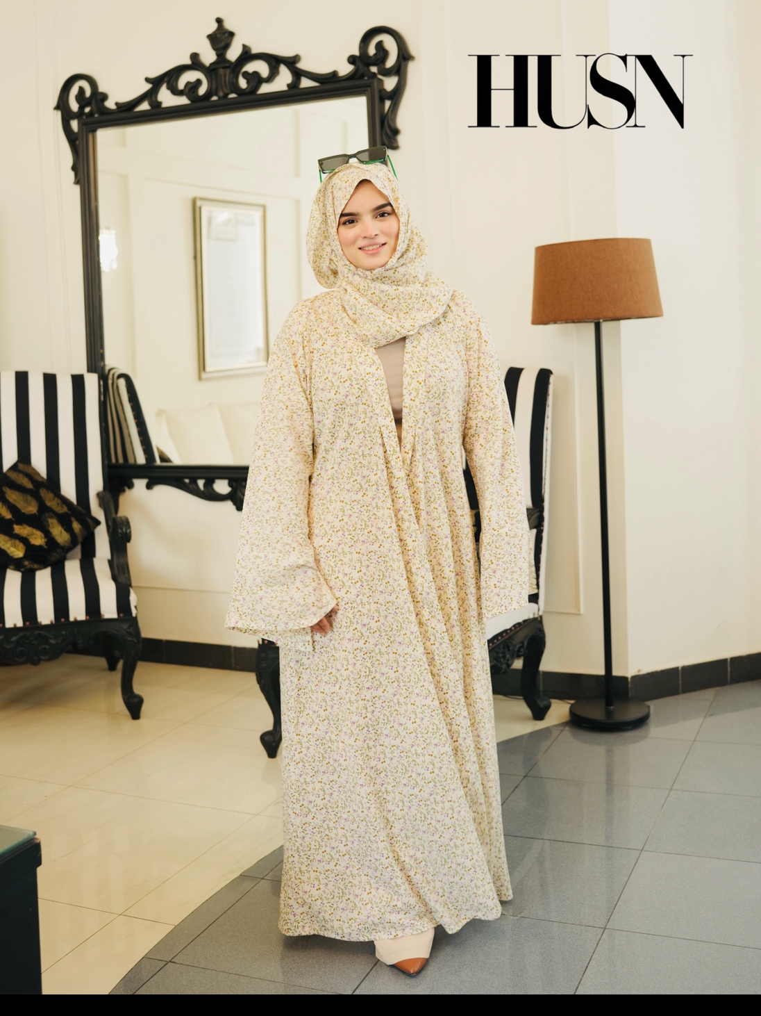 Printed Chiffon Abaya Sets - Ivory Floral Dream