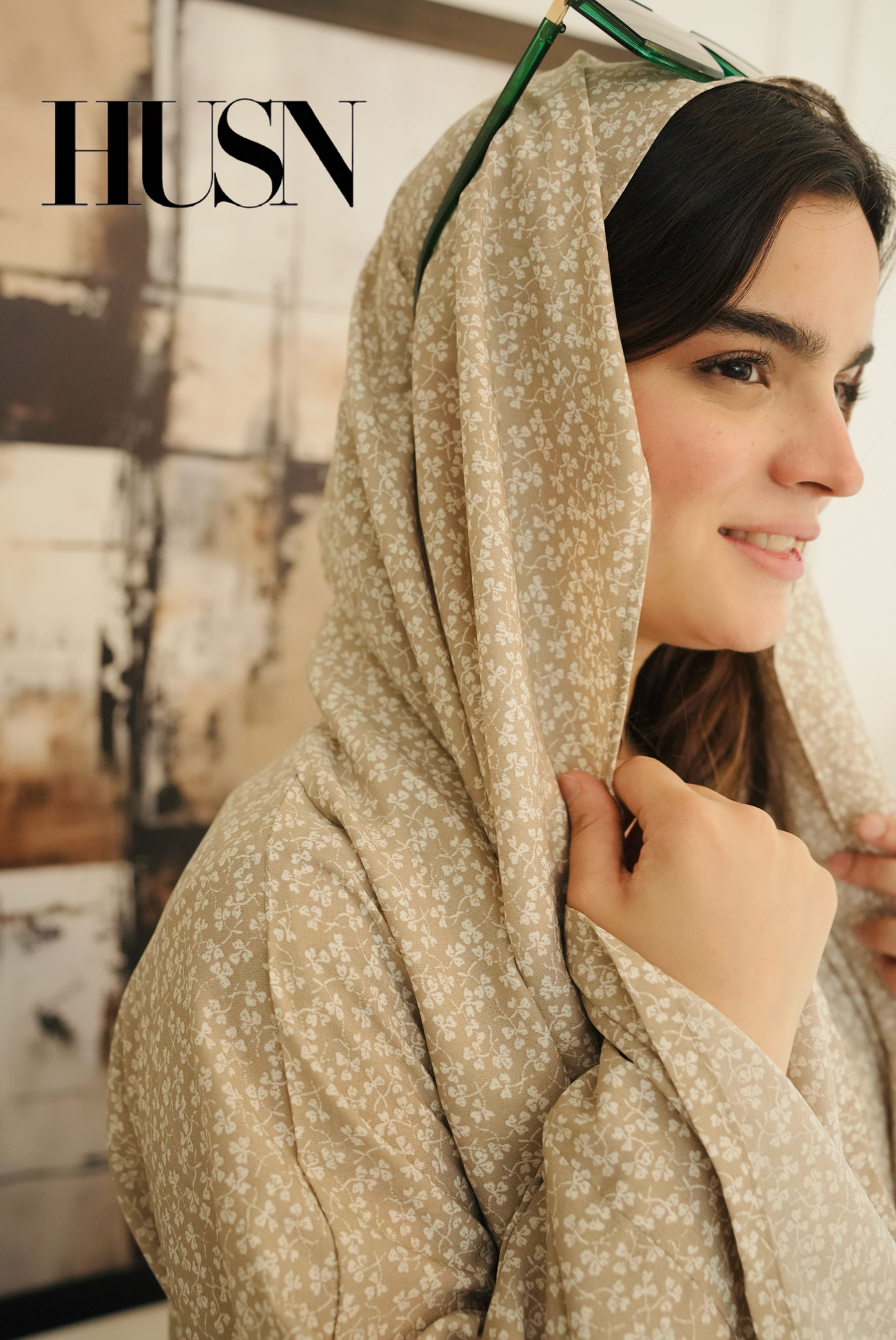 Printed Chiffon Abaya Sets - Tan Whisper