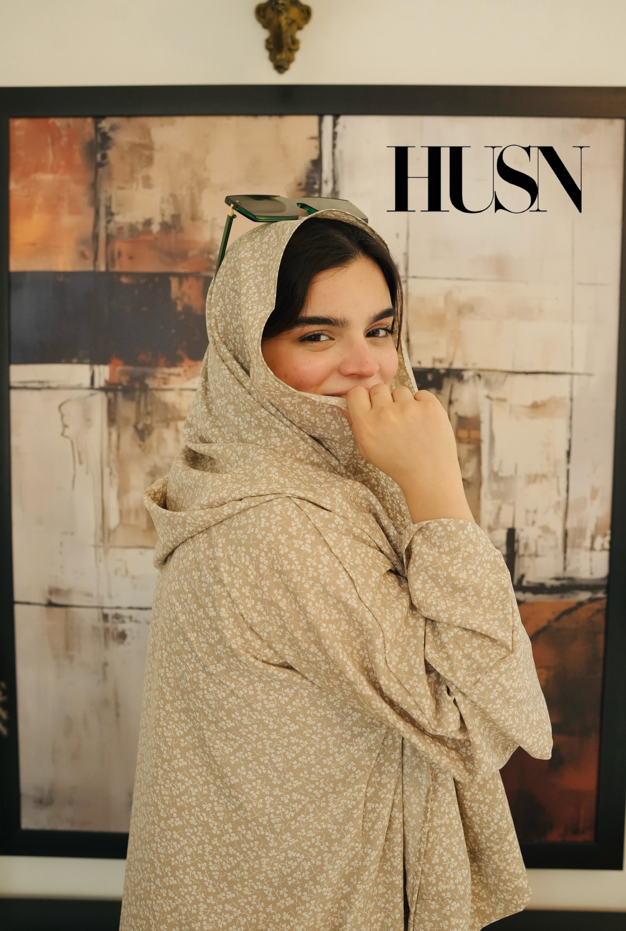 Printed Chiffon Abaya Sets - Tan Whisper