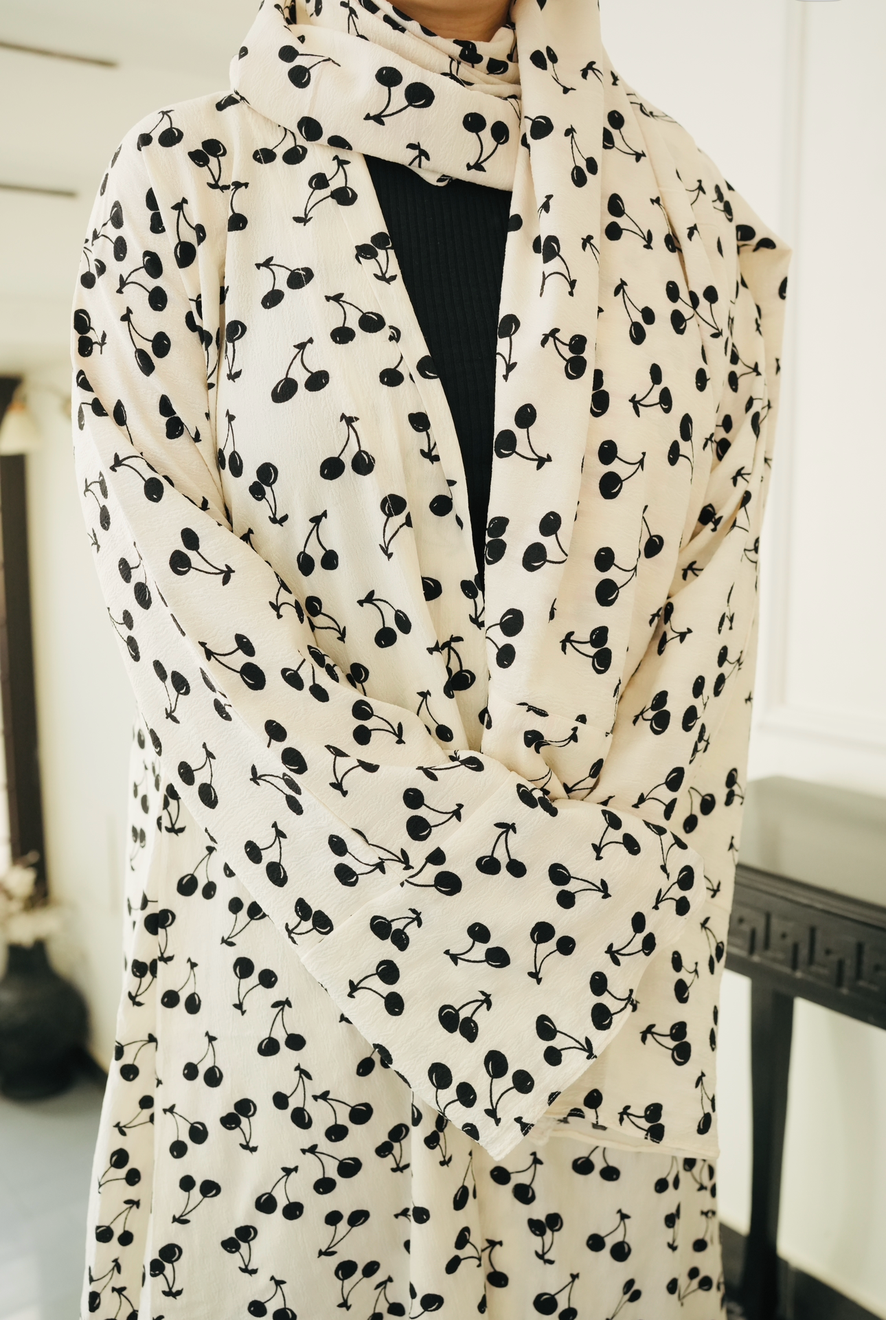 Printed Chiffon Abaya Sets - Cherry Noir