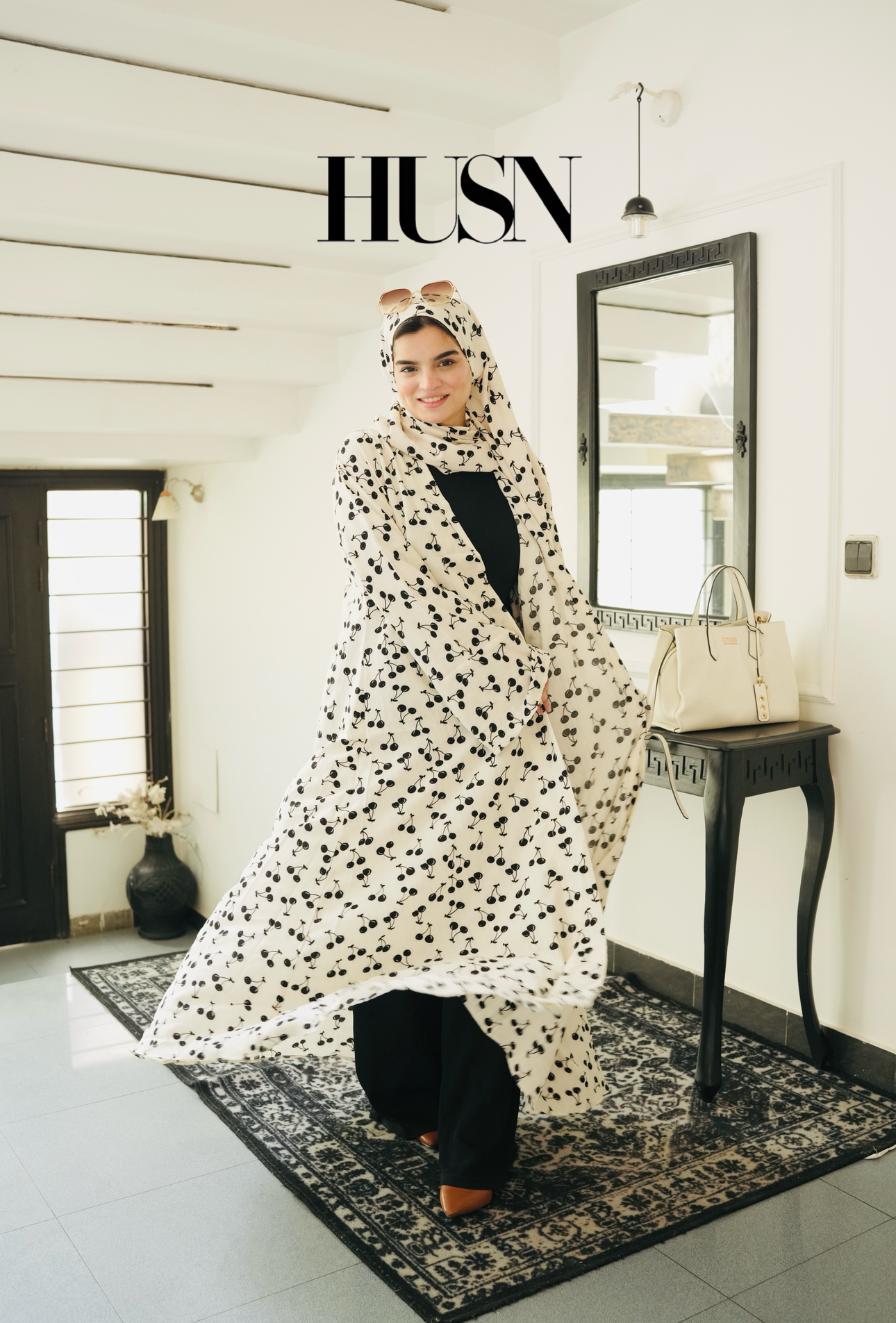 Printed Chiffon Abaya Sets - Cherry Noir