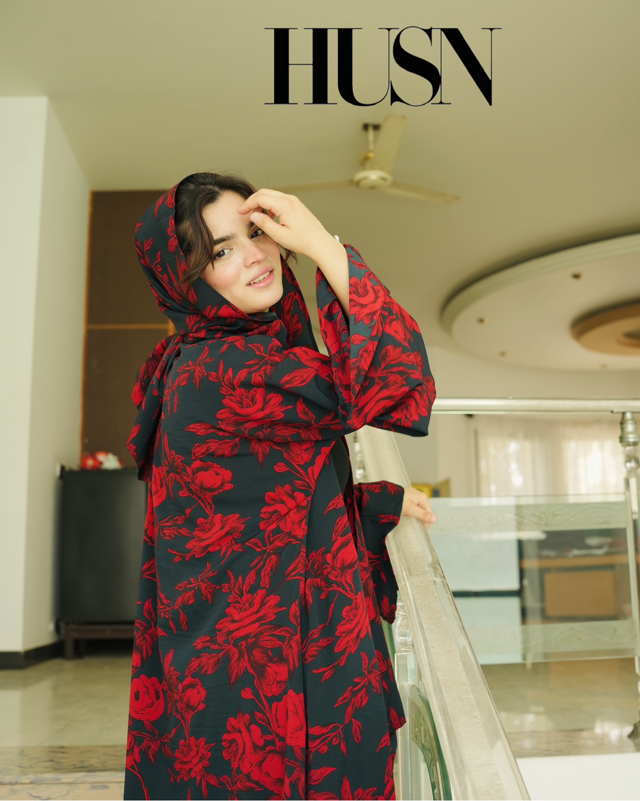 Printed Chiffon Abaya Sets - Rich Red Bloom