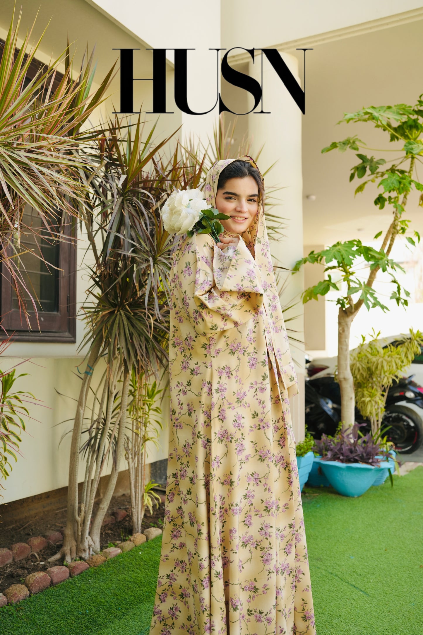 Printed Chiffon Abaya Sets - Lemon Lilac